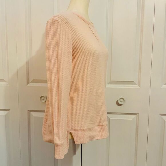 Green Tea Light Blush Pink Waffle Knit Thermal Long Sleeve Sweater Medium - Picture 4 of 11